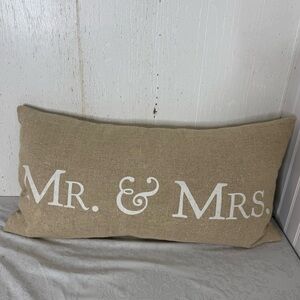Storehouse Linen Lumbar Throw Pillow Duck Down MR & MRS Print Newlyweds Wedding